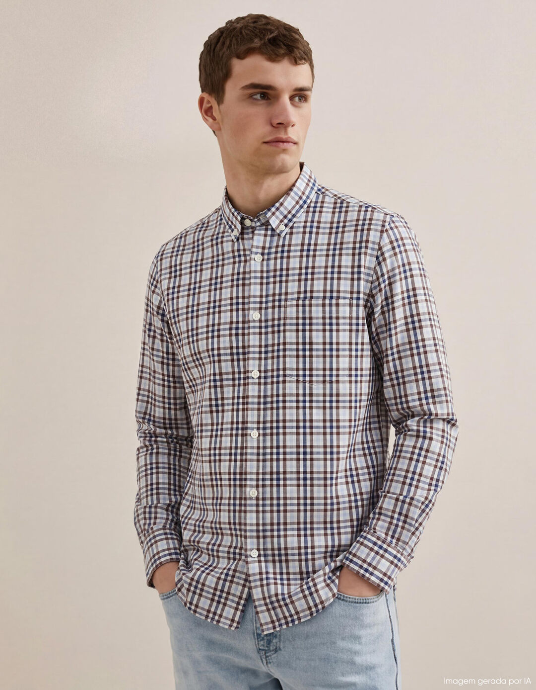 Camisa Xadrez, Homem, Castanho