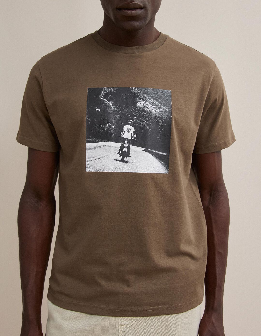 T-shirt Jersey Estampada, Homem, Castanho