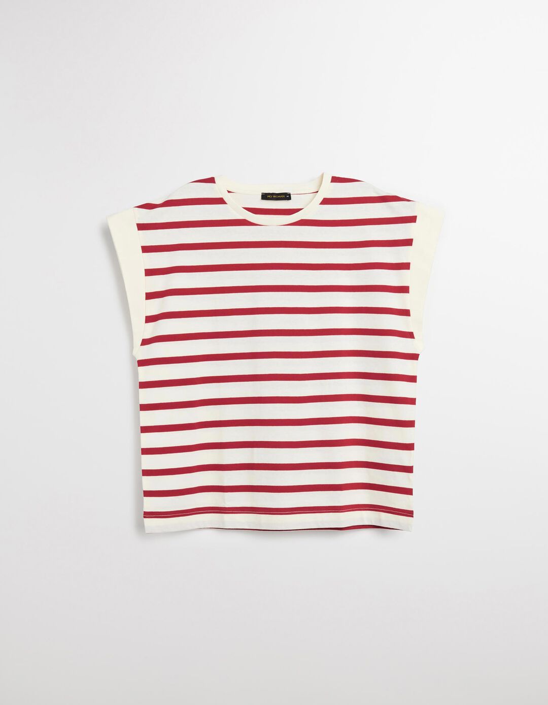 T-shirt com Riscas, Mulher, Vermelho Escuro