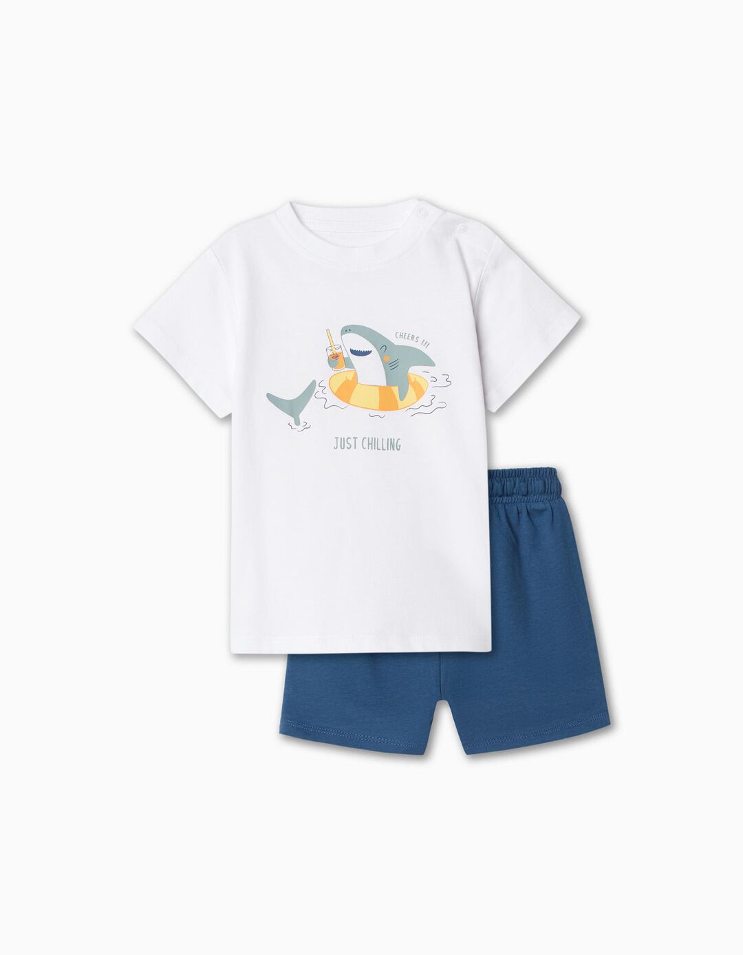 Conjunto T-shirt + Calções, Bebé Menino, Branco/Azul Escuro