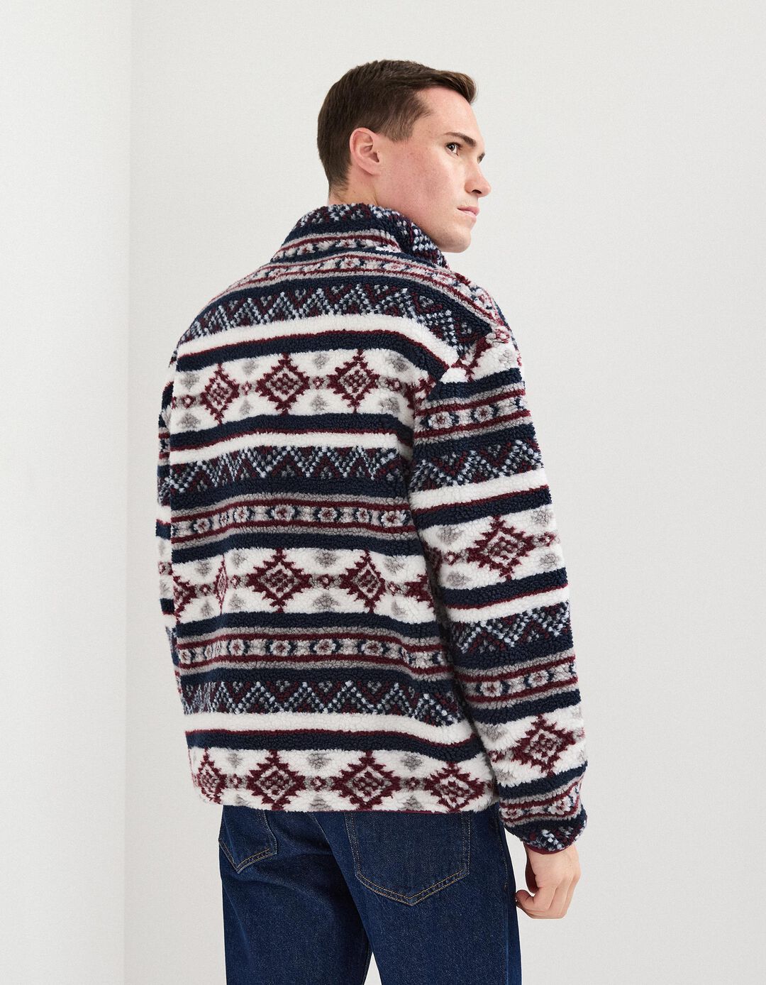 Camisola Sherpa com Fecho, Homem, Vermelho Escuro