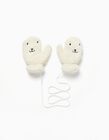 Sherpa Mittens with String for Children, White