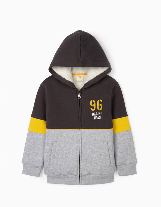 Hooded Jacket for Boys, Grey/Yellow