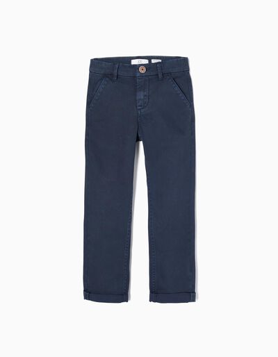 Cotton Chino Trousers for Boys 'Slim Fit', Dark Blue