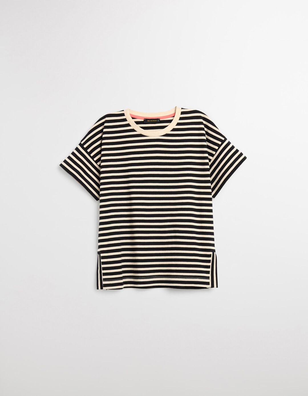 T-shirt de Riscas, Mulher, Bege Claro 
