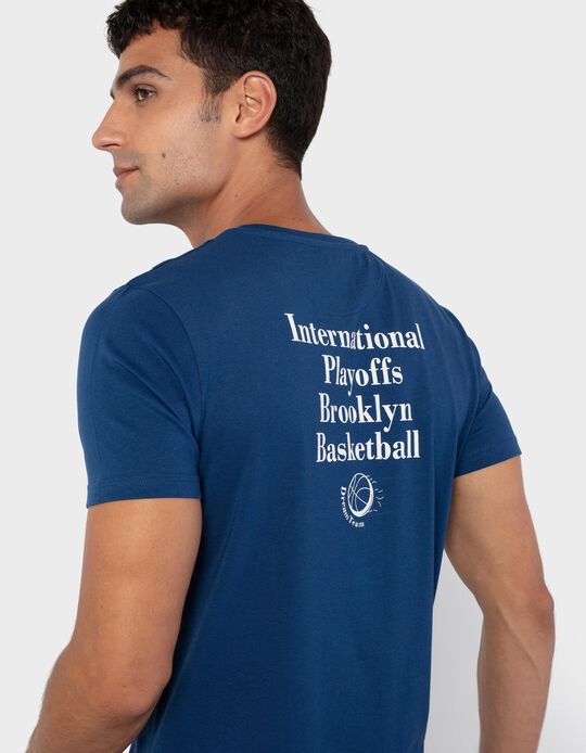 T-shirt de Algodão, Homem, Azul