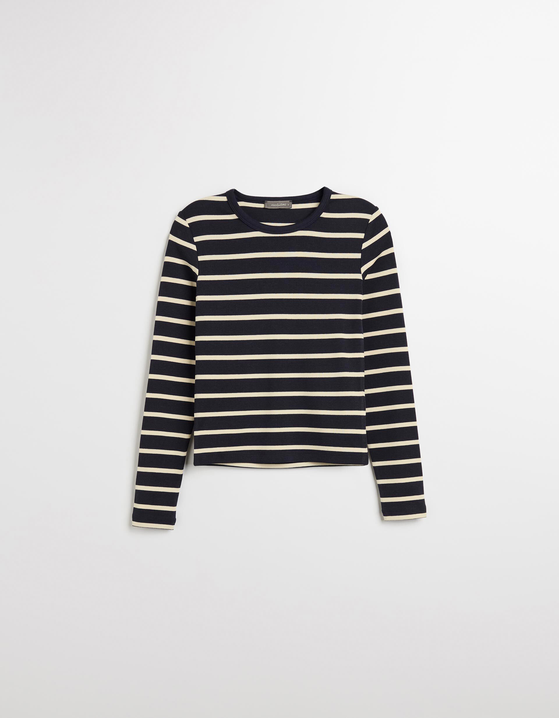 Comprar Online T-shirt de Manga Comprida Riscas, Mulher, Azul Escuro 