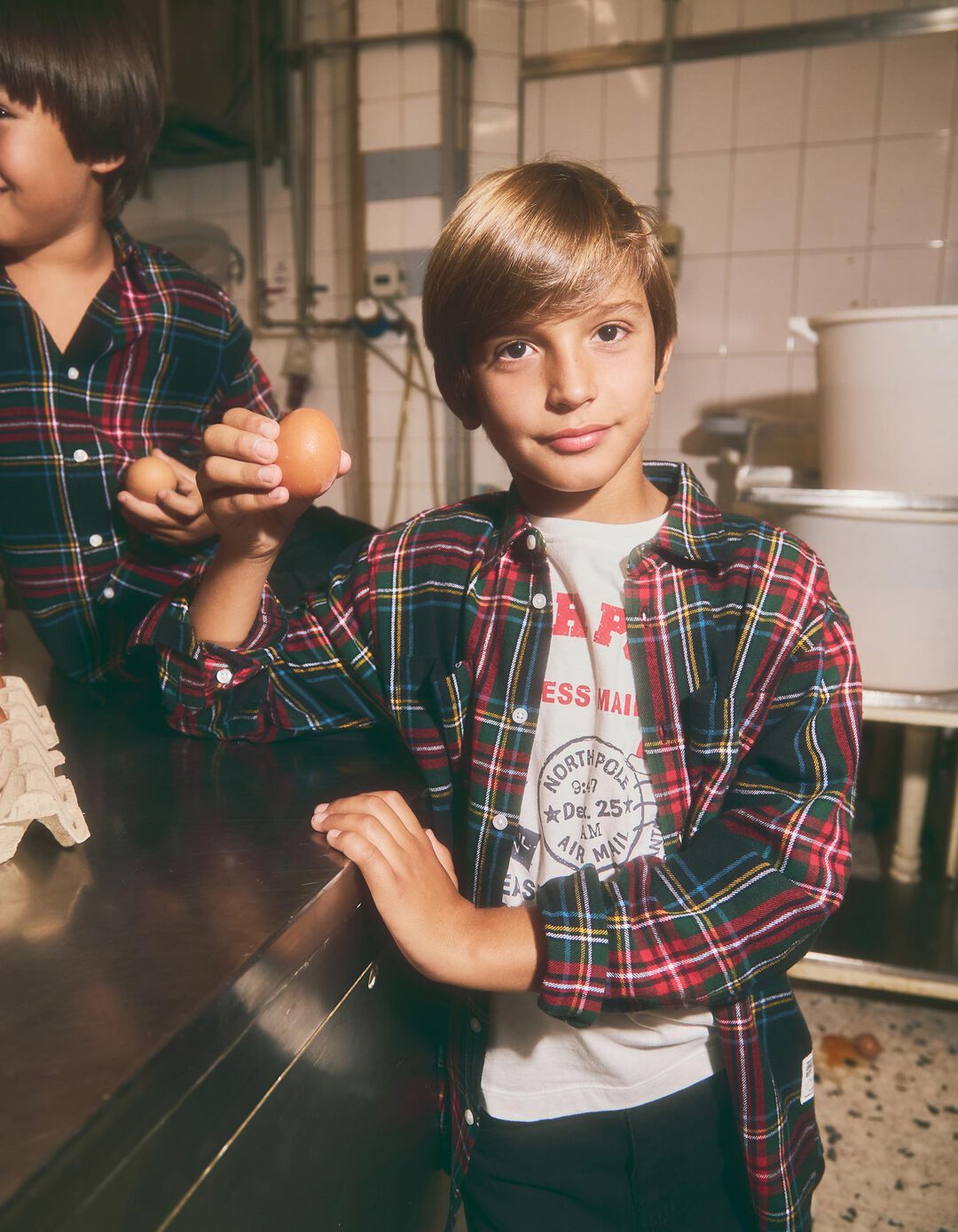 Camisa de Xadrez de Algodão, Menino, Preto