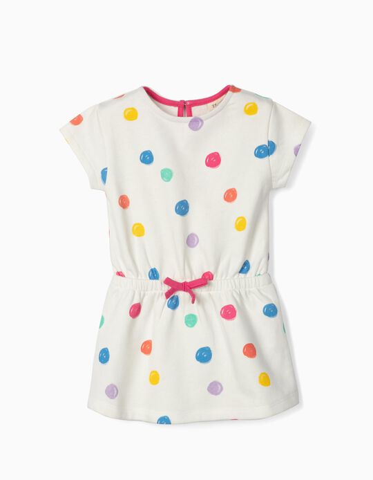 Vestido para Beb&eacute; Menina 'Colourful Dots', Branco