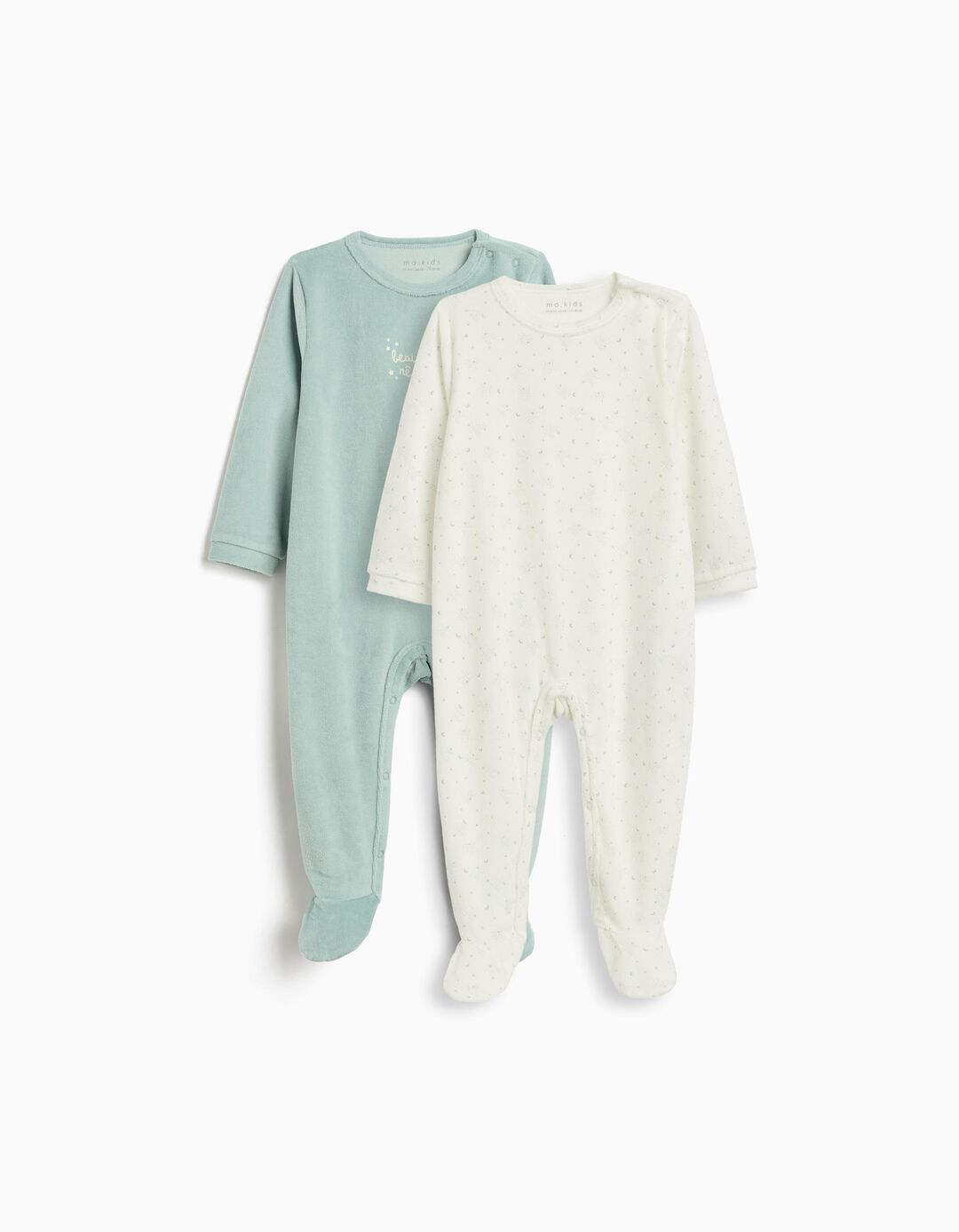 Pack 2 Babygrows Veludo, Recém-Nascido, Verde Claro
