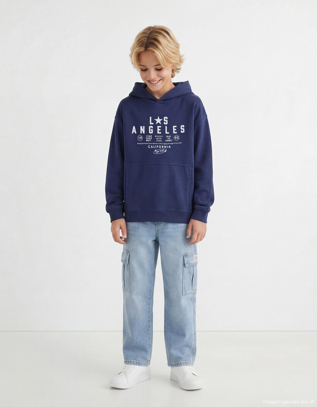 Sweatshirt com Capuz, Menino, Azul Escuro