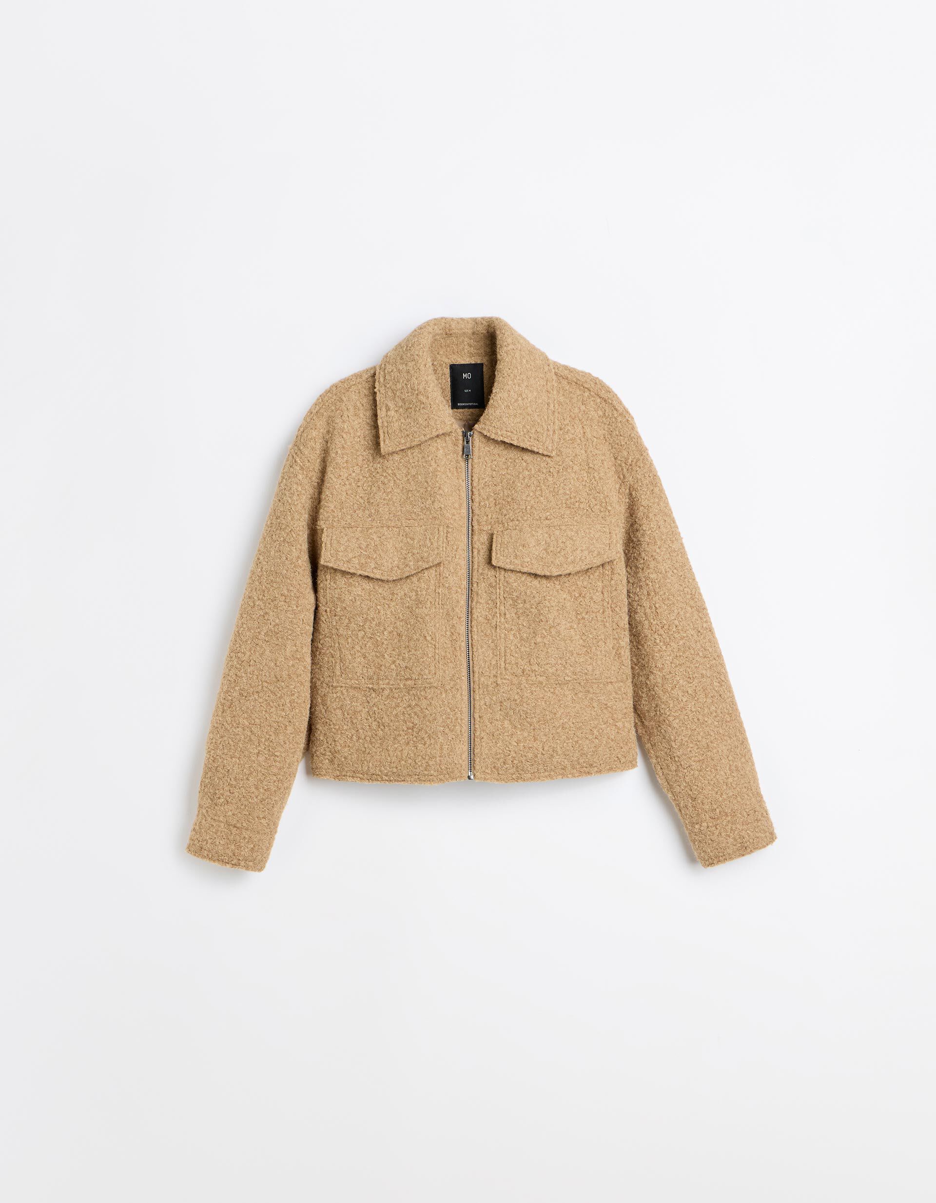 Comprar Online Blus&atilde;o Curto Efeito Boucl&eacute;, Mulher, Bege