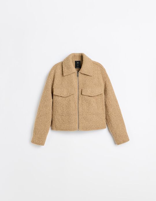 Comprar Online Blus&atilde;o Curto Efeito Boucl&eacute;, Mulher, Bege
