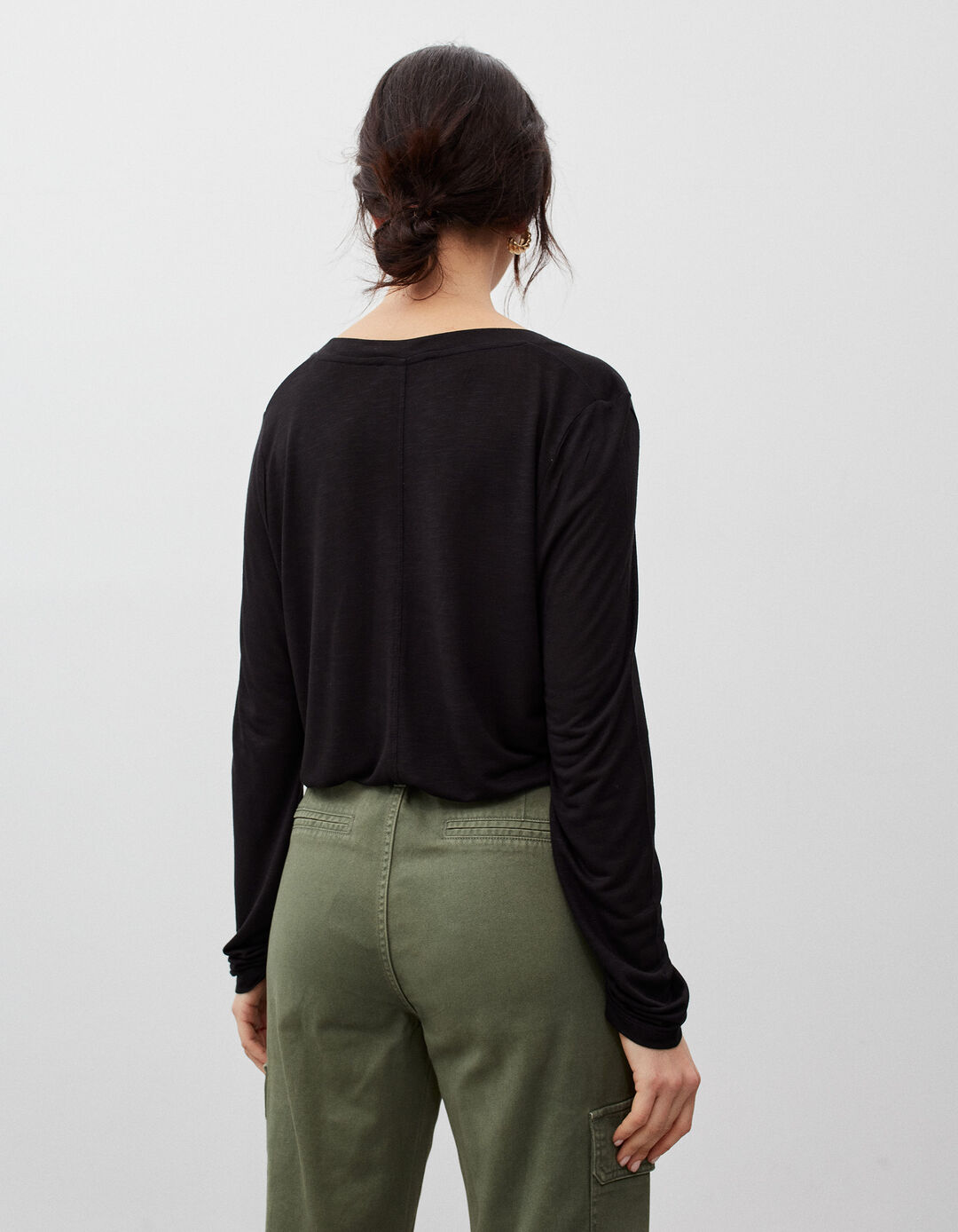 Slub Long Sleeve T-shirt, Woman, Black
