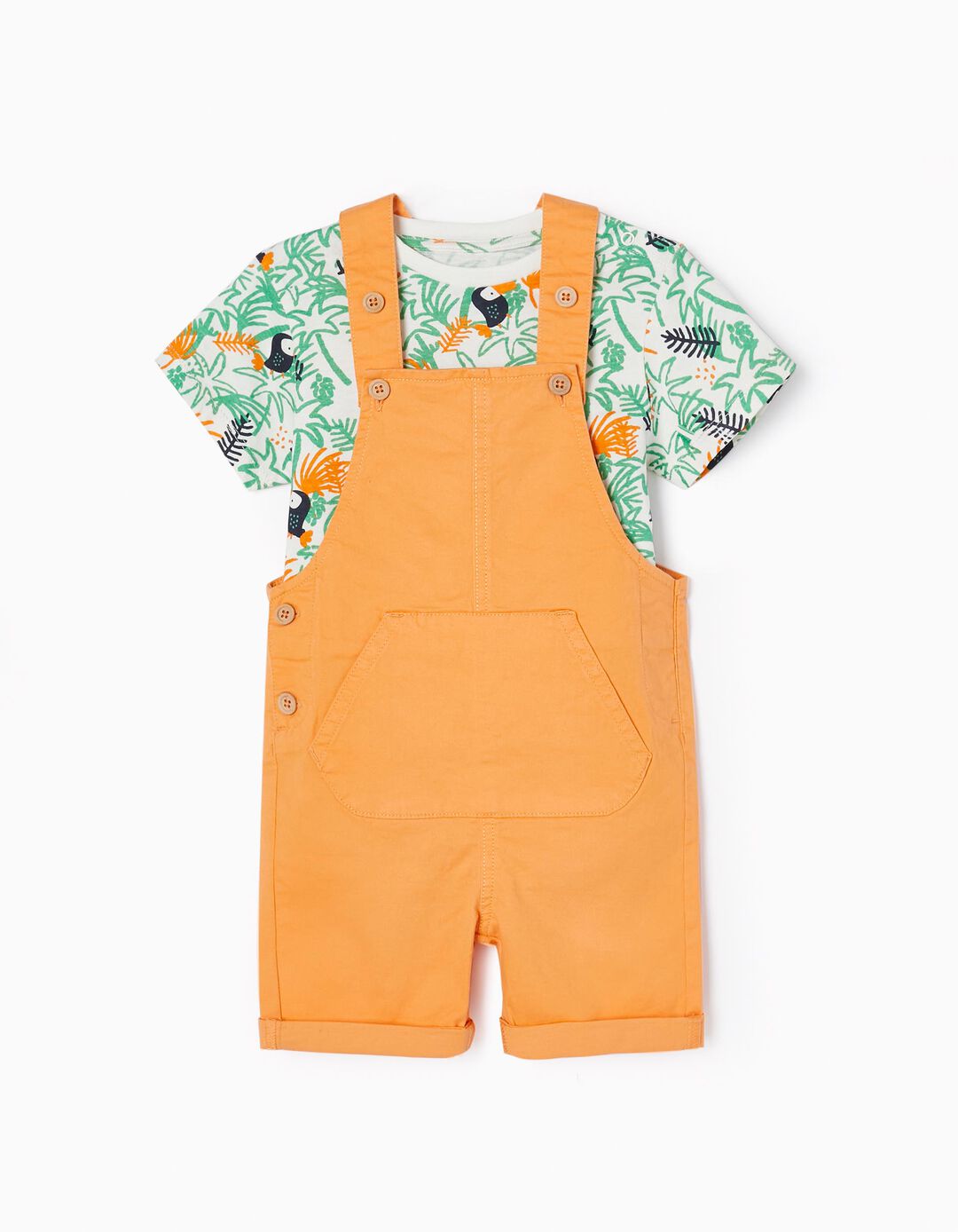 Jumpsuit + T-shirt for Baby Boys 'Toucan', White/Orange