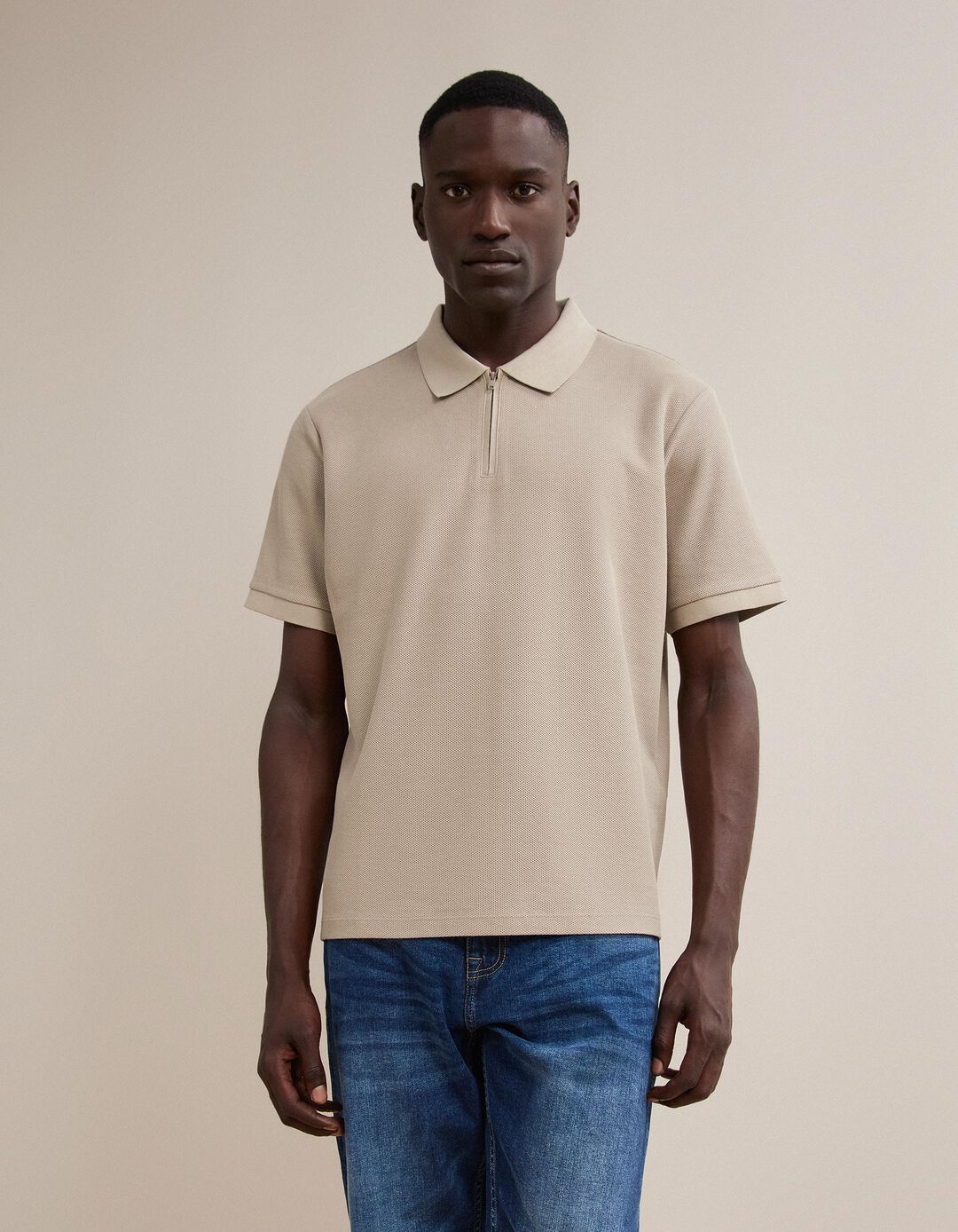 Polo com Fecho, Homem, Bege