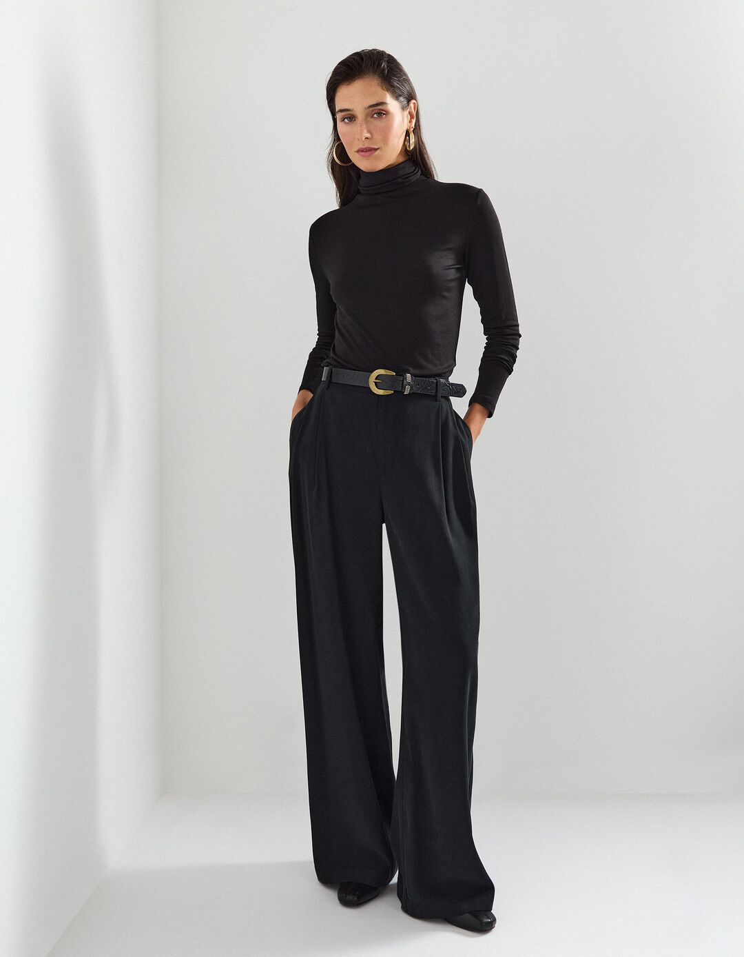 Camisola com Gola Alta, Mulher, Preto