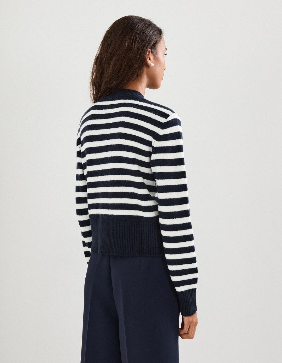 Casaco de Malha Riscas, Mulher, Azul Escuro