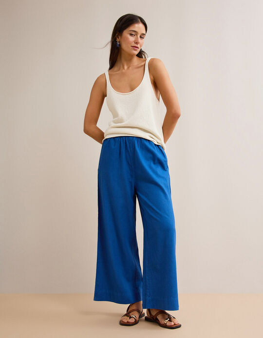 Comprar Online Cal&ccedil;as Culotte Com Linho, Mulher, Azul