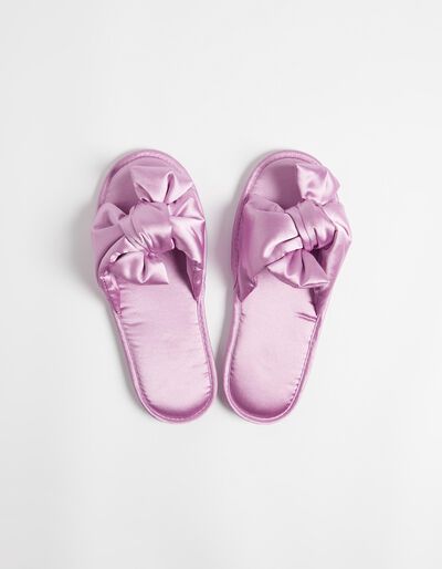 Bow Satin Slippers, Women, Lilac