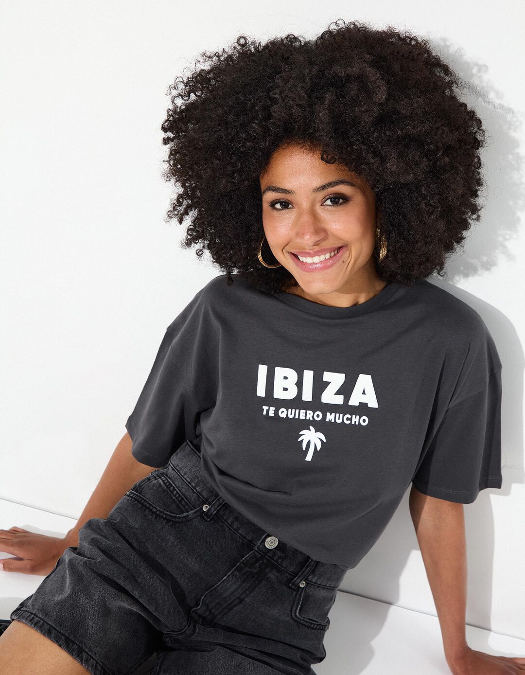 T-shirt Print, Mulher, Cinzento Escuro 