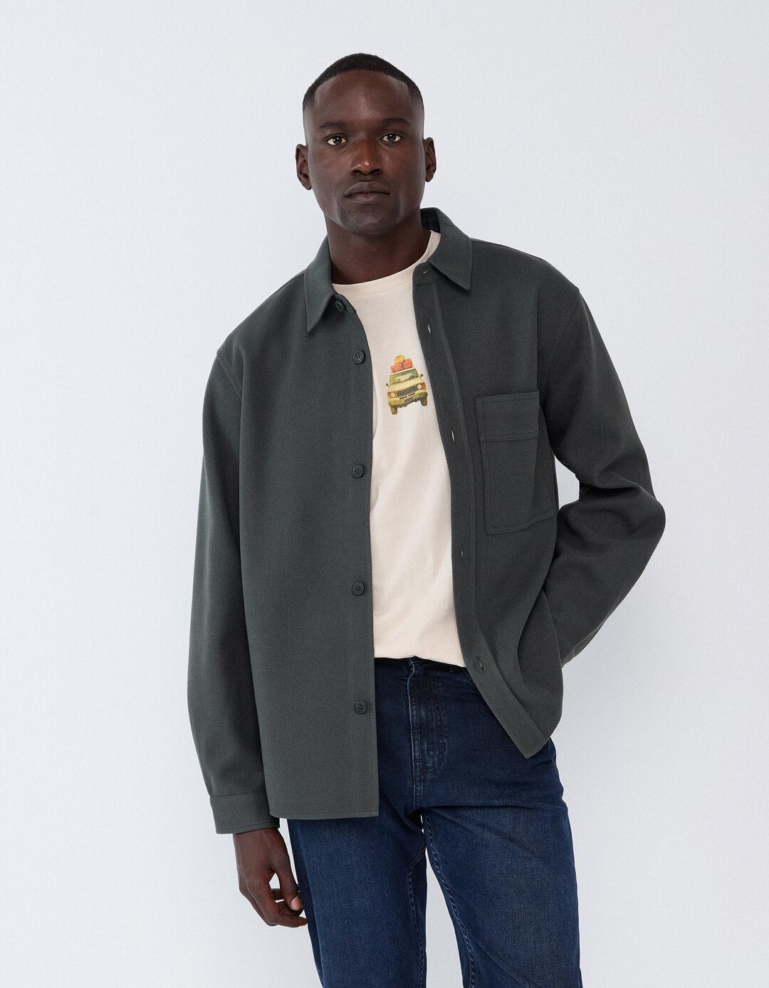 Sobrecamisa Em Malha, Homem, Verde Escuro