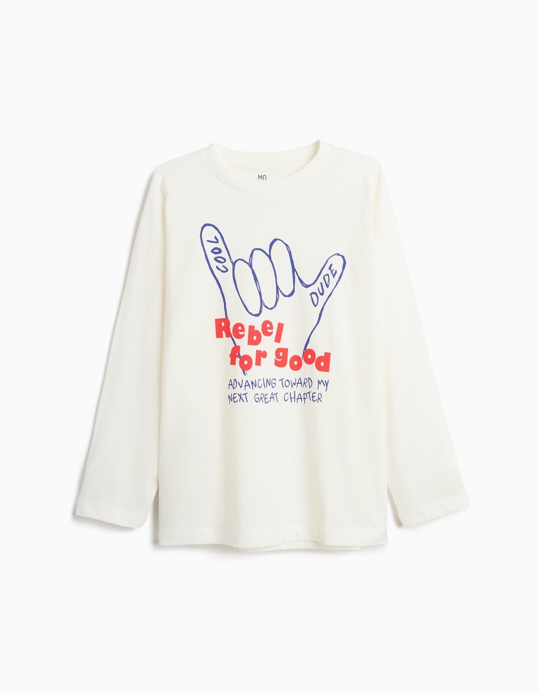 T-shirt Estampada Manga Comprida, Menino, Branco