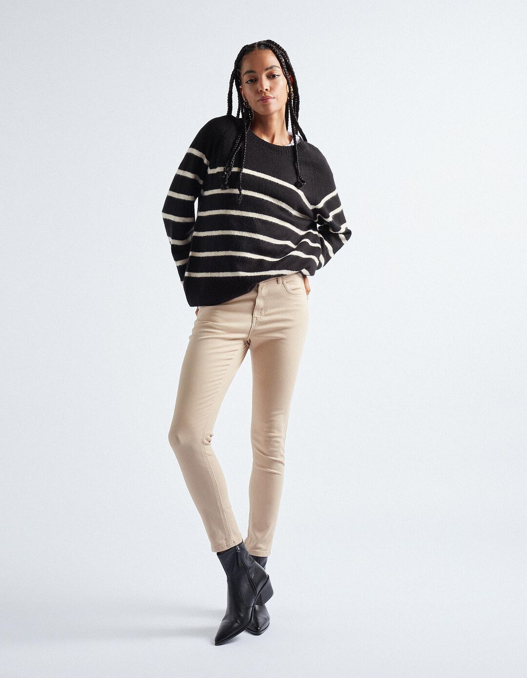 Skinny Twill Trousers, Women, Beige