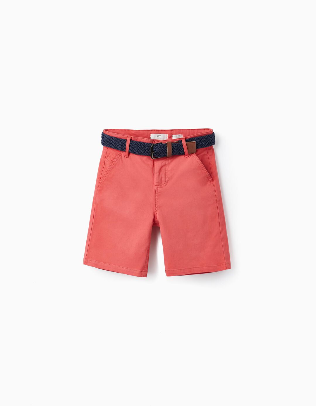 Dark Pink Midi Shorts with Belt for Boys