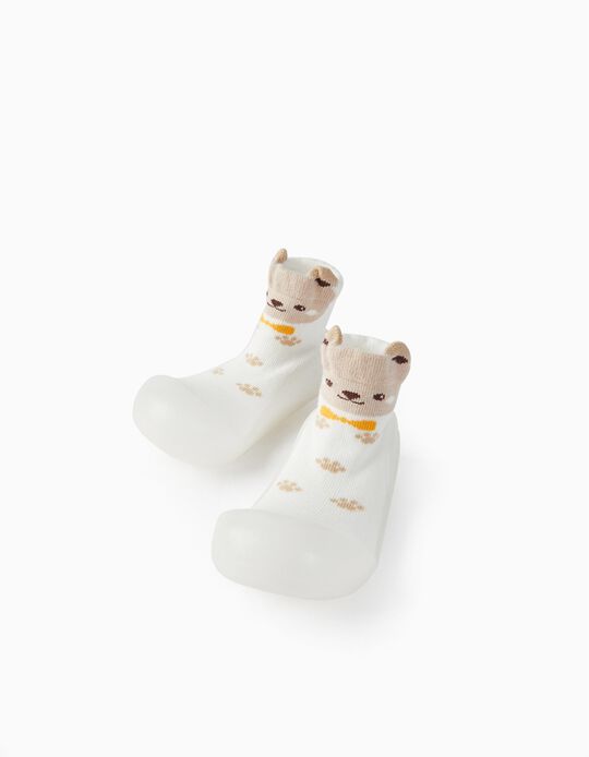 Socks with Rubber Soles for Babies 'Steppies', White/Beige