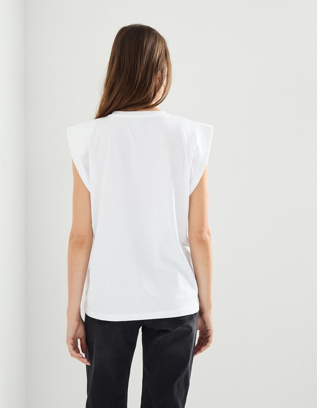 T-shirt com Ombreiras, Mulher, Branco
