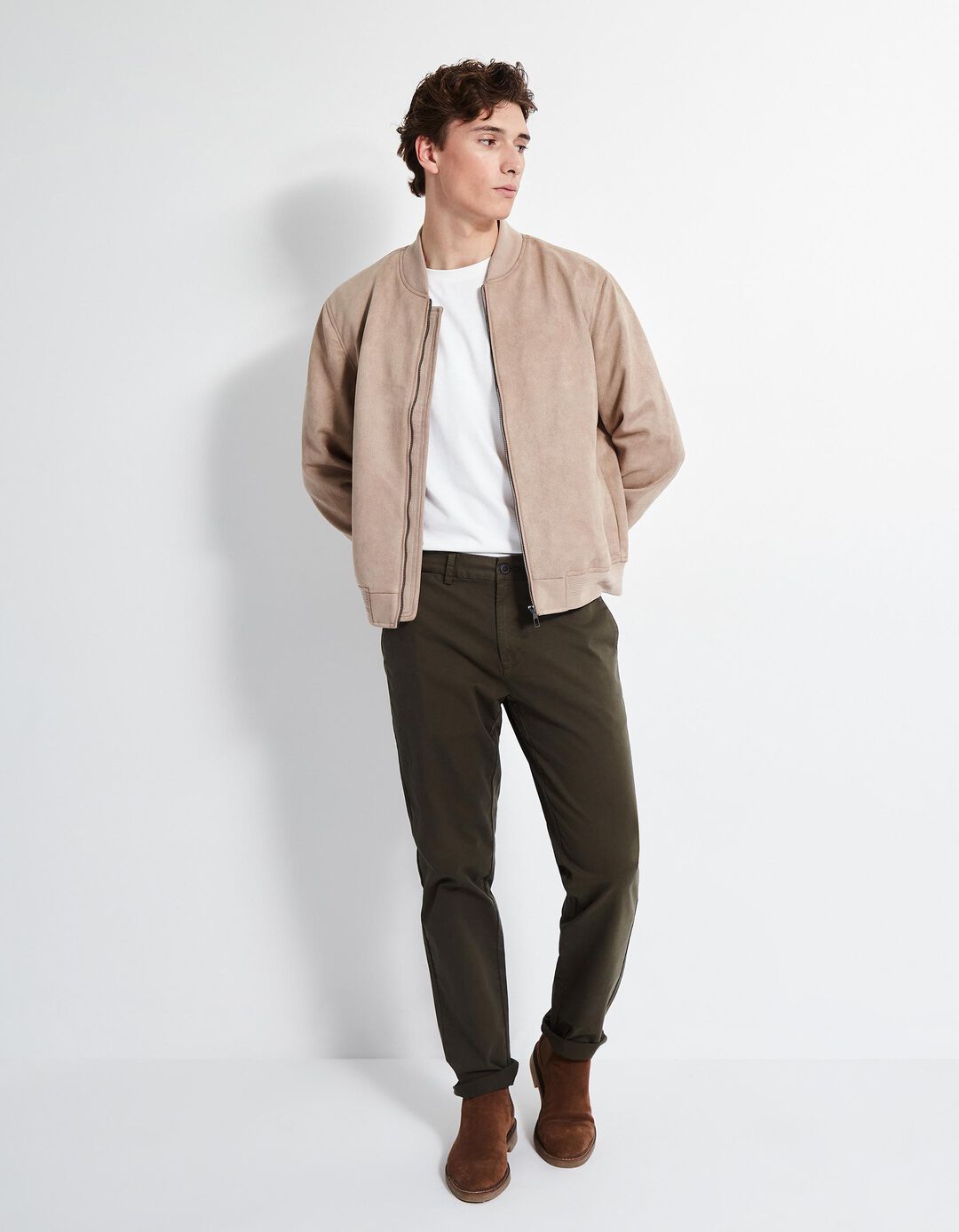 Calças Chino Slim, Homem, Verde Escuro