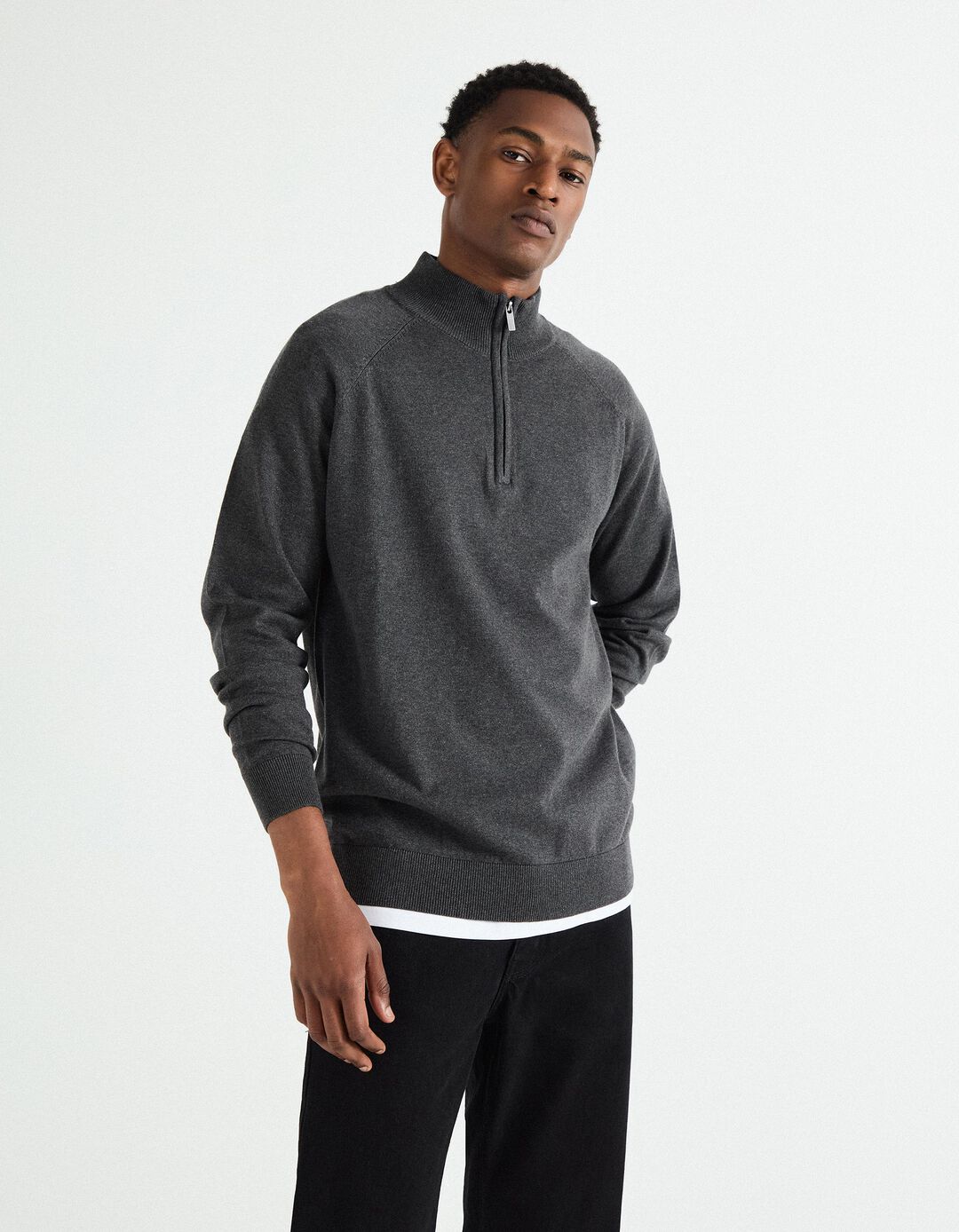 Camisola de Malha Fecho de Correr, Homem, Cinzento Escuro