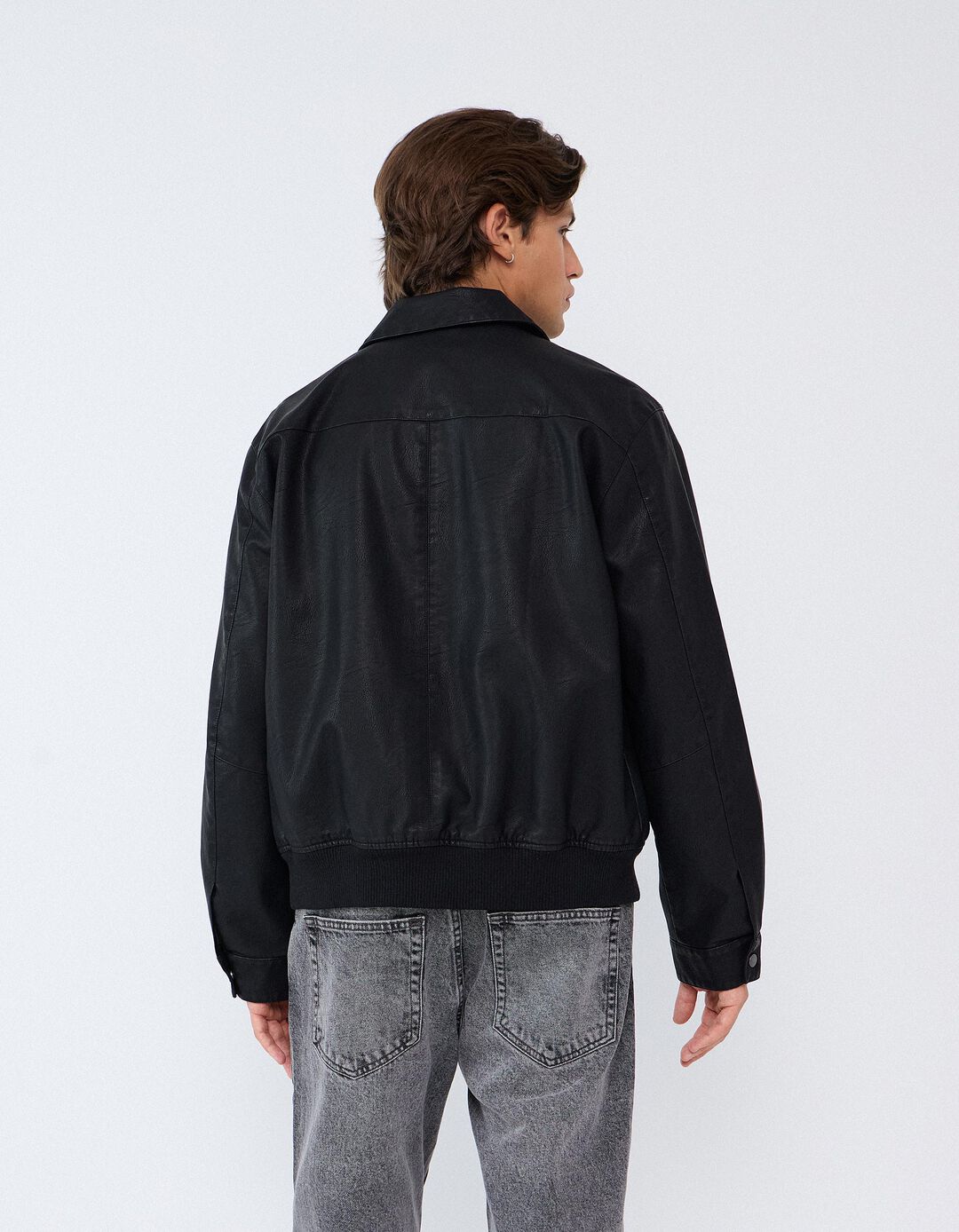 Casaco Bomber De Couro, Homem, Preto