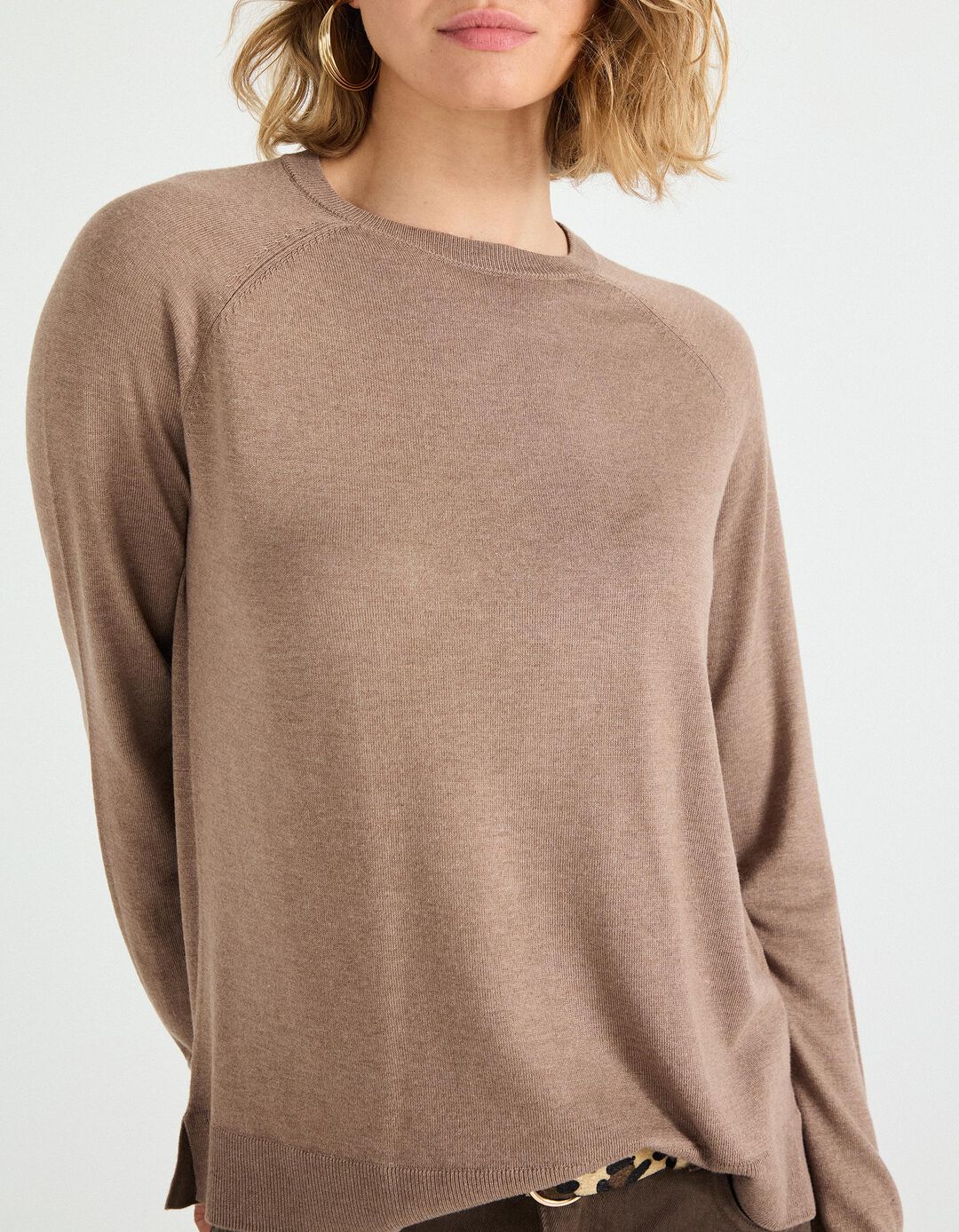 Camisola com Caxemira, Mulher, Bege Escuro 