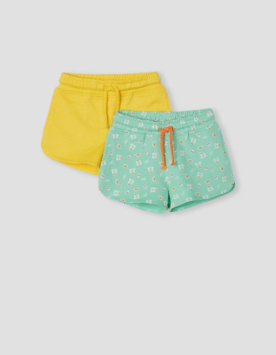2 Pairs of Shorts Pack, Girls, Light Green