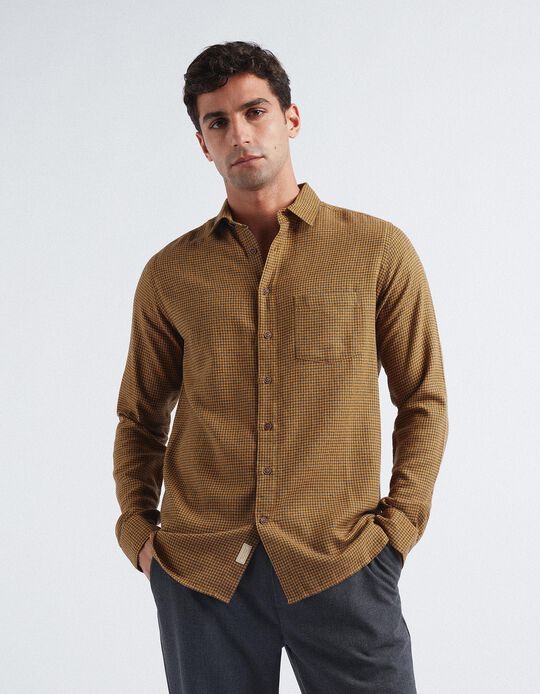 Plaid Flannel Shirt, Men, Yellow