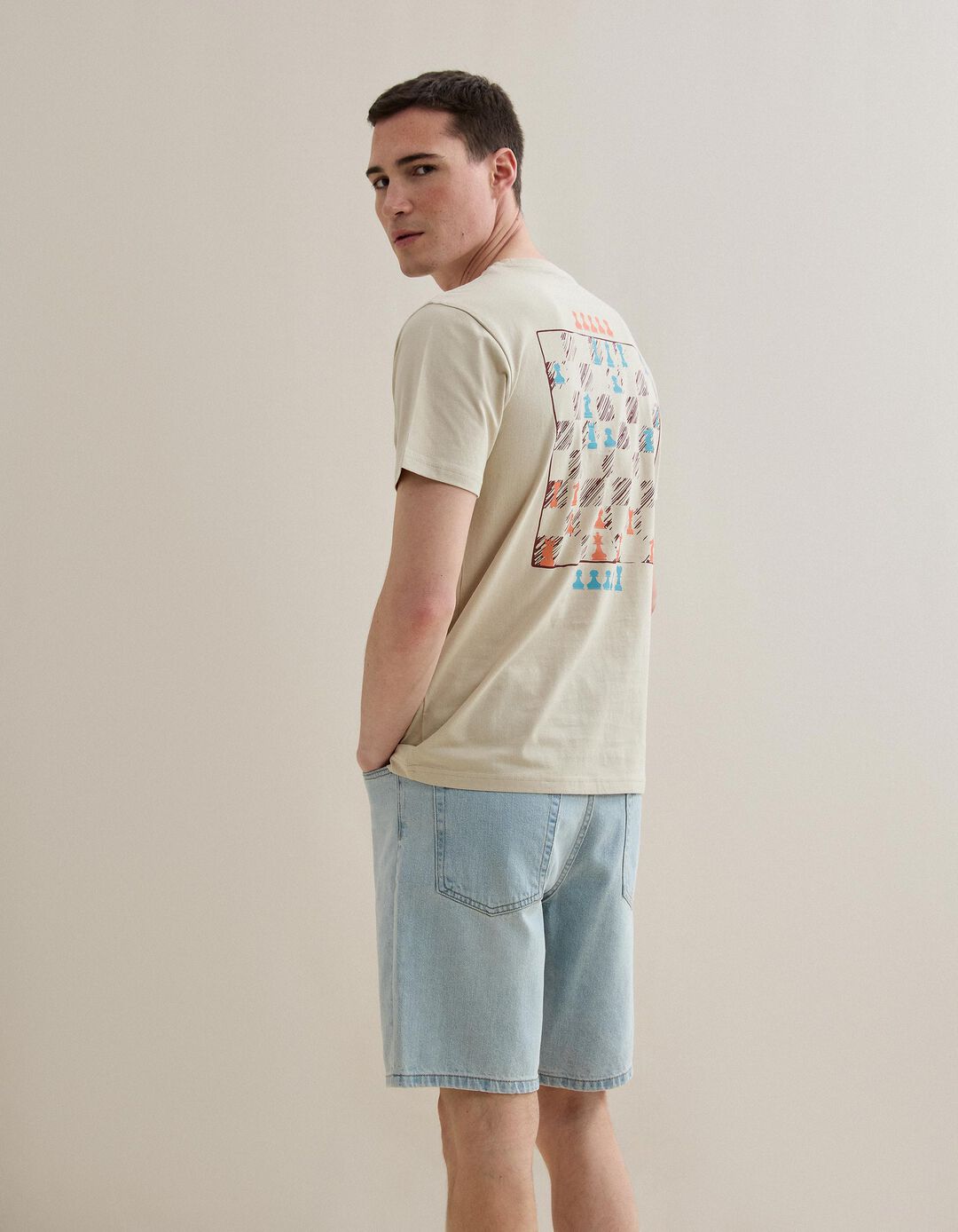 T-shirt Jersey Estampado, Homem, Bege