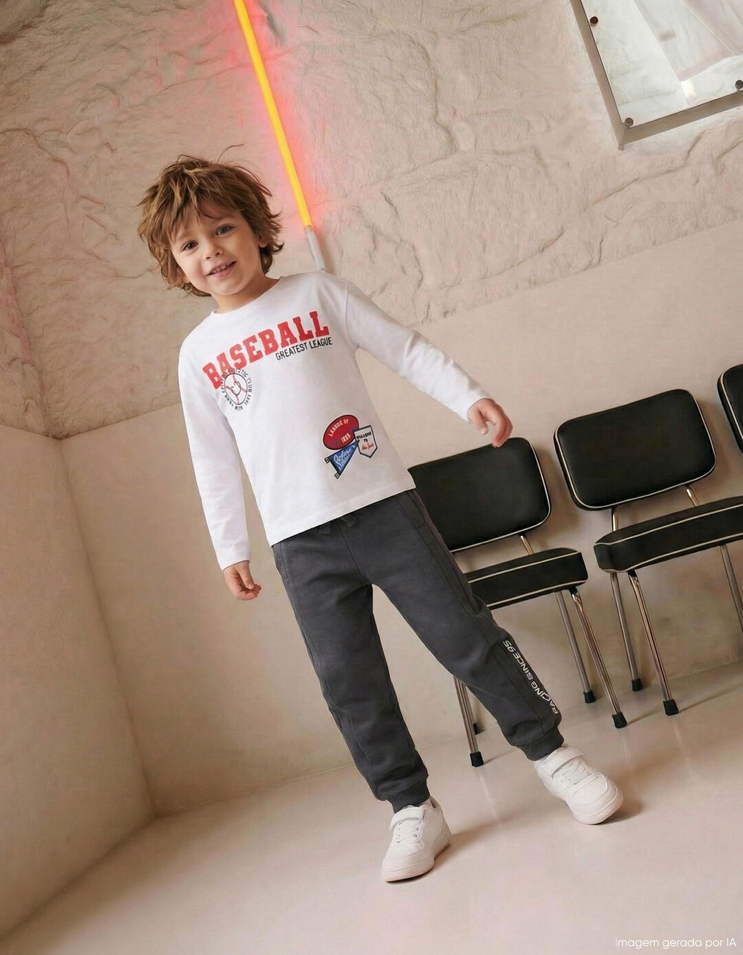 T-shirt de Manga Comprida, Menino, Branco