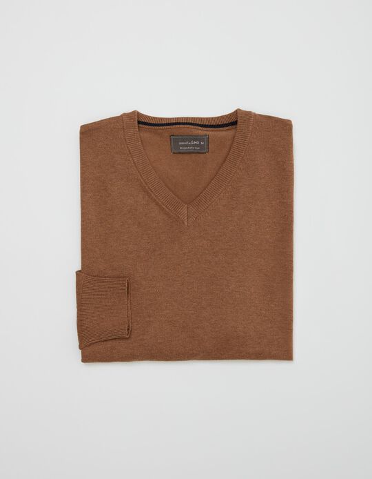 Plain Knitted Sweatshirt, Men, Beige