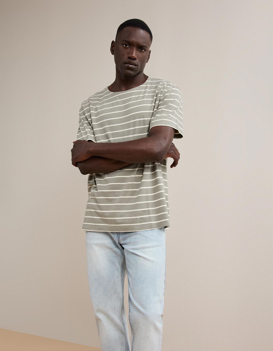 T-shirt &Agrave;s Riscas, Homem, Cinzento Claro
