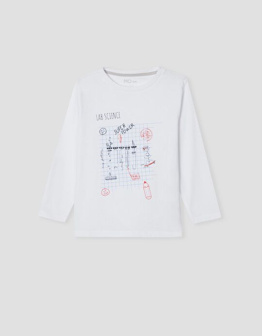 T-shirt Manga Comprida 'Lab Science', Criança, Branco