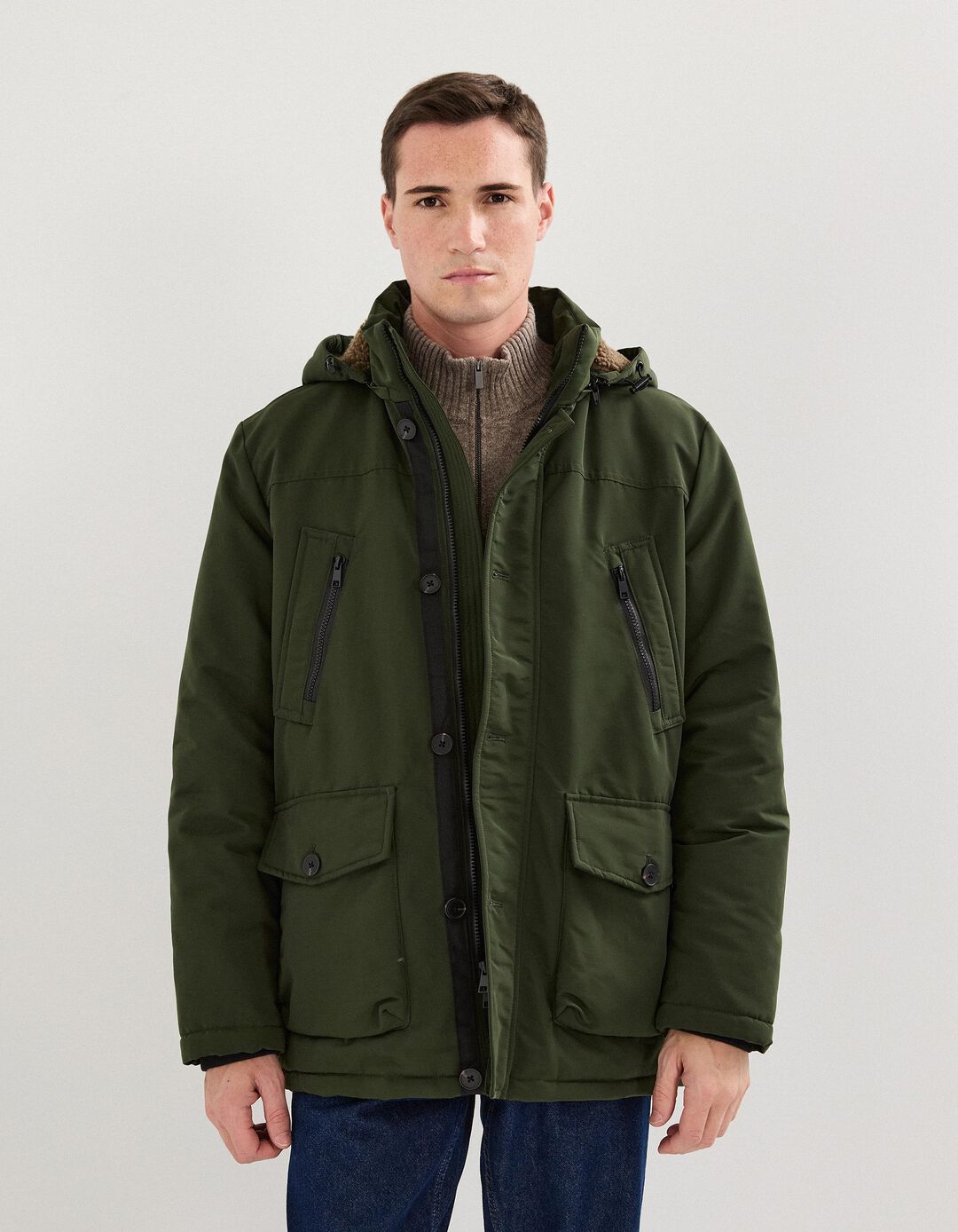 Parka com Capuz, Homem, Verde Escuro