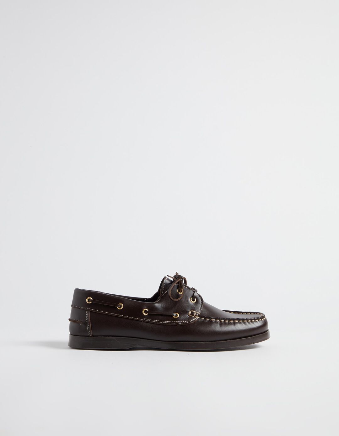 Leather Boat Shoes, Men, Brown