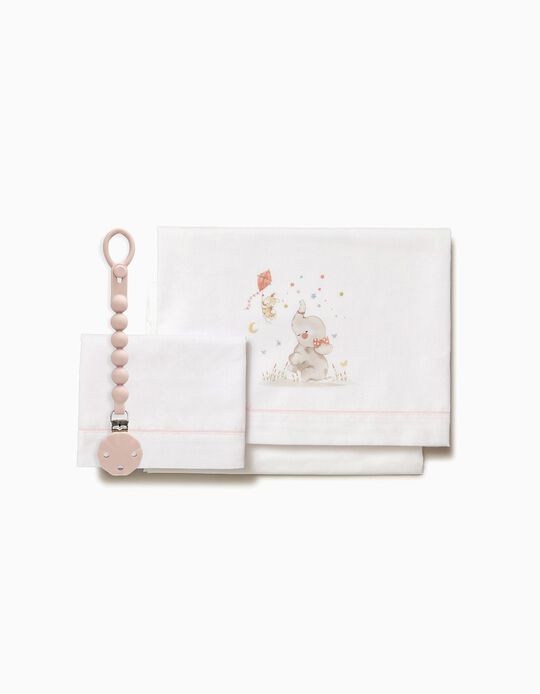 Comprar Online Conjunto De Len&ccedil;&oacute;is de Algod&atilde;o 3 Pcs Interbaby Elephant 60x120 cm, Rosa