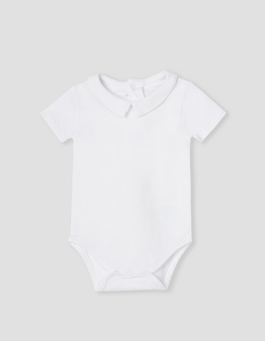 Short Sleeve Sleepsuit, Newborn Baby Boys, White