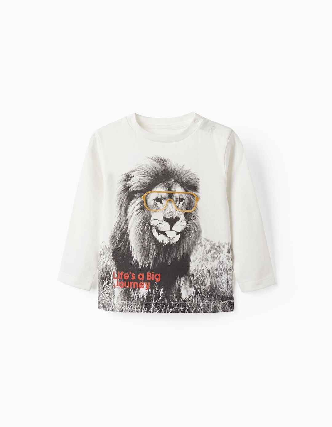 Cotton Long Sleeve T-shirt for Baby Boys 'Lion', White