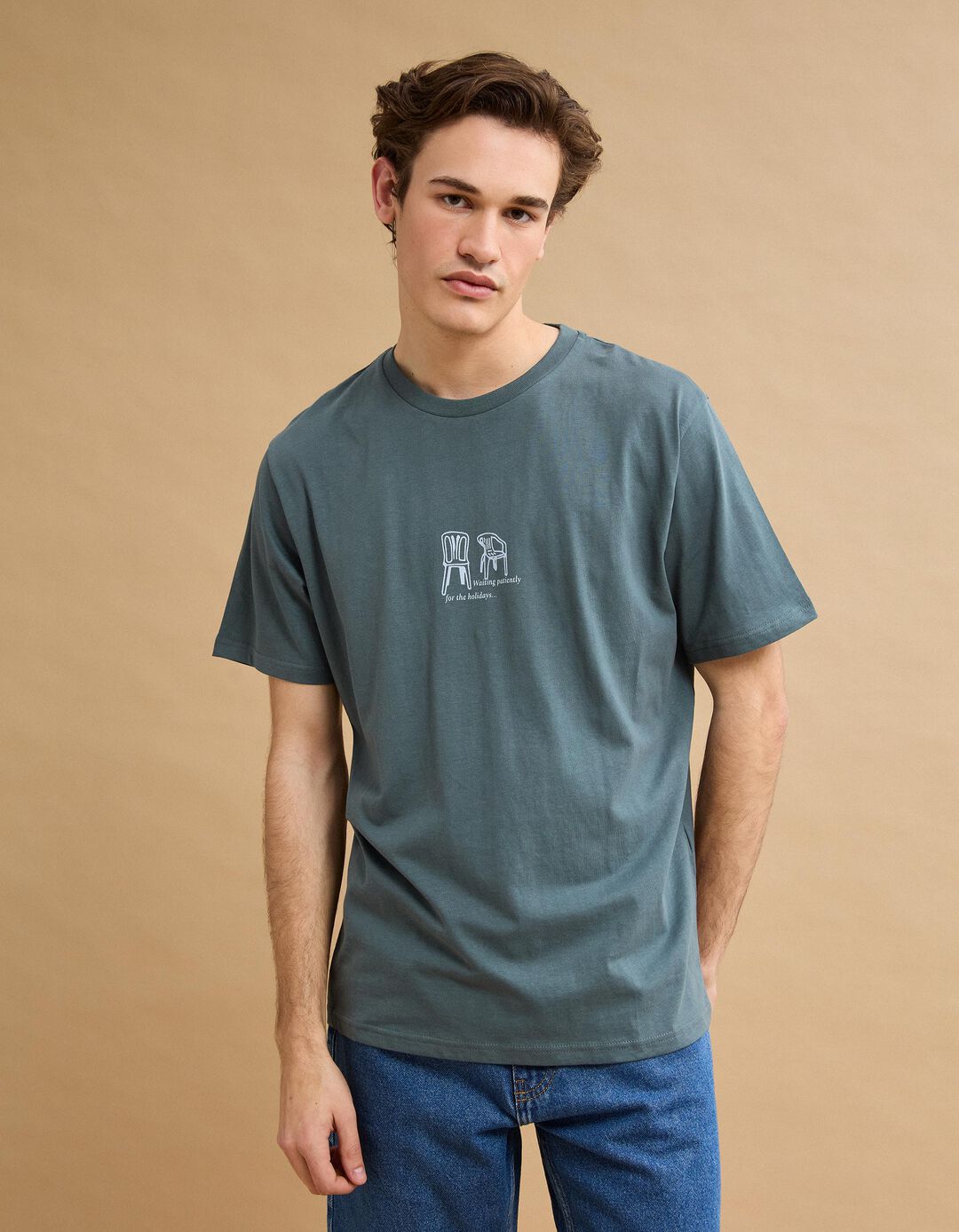 T-shirt Jersey Estampado, Homem, Azul Escuro