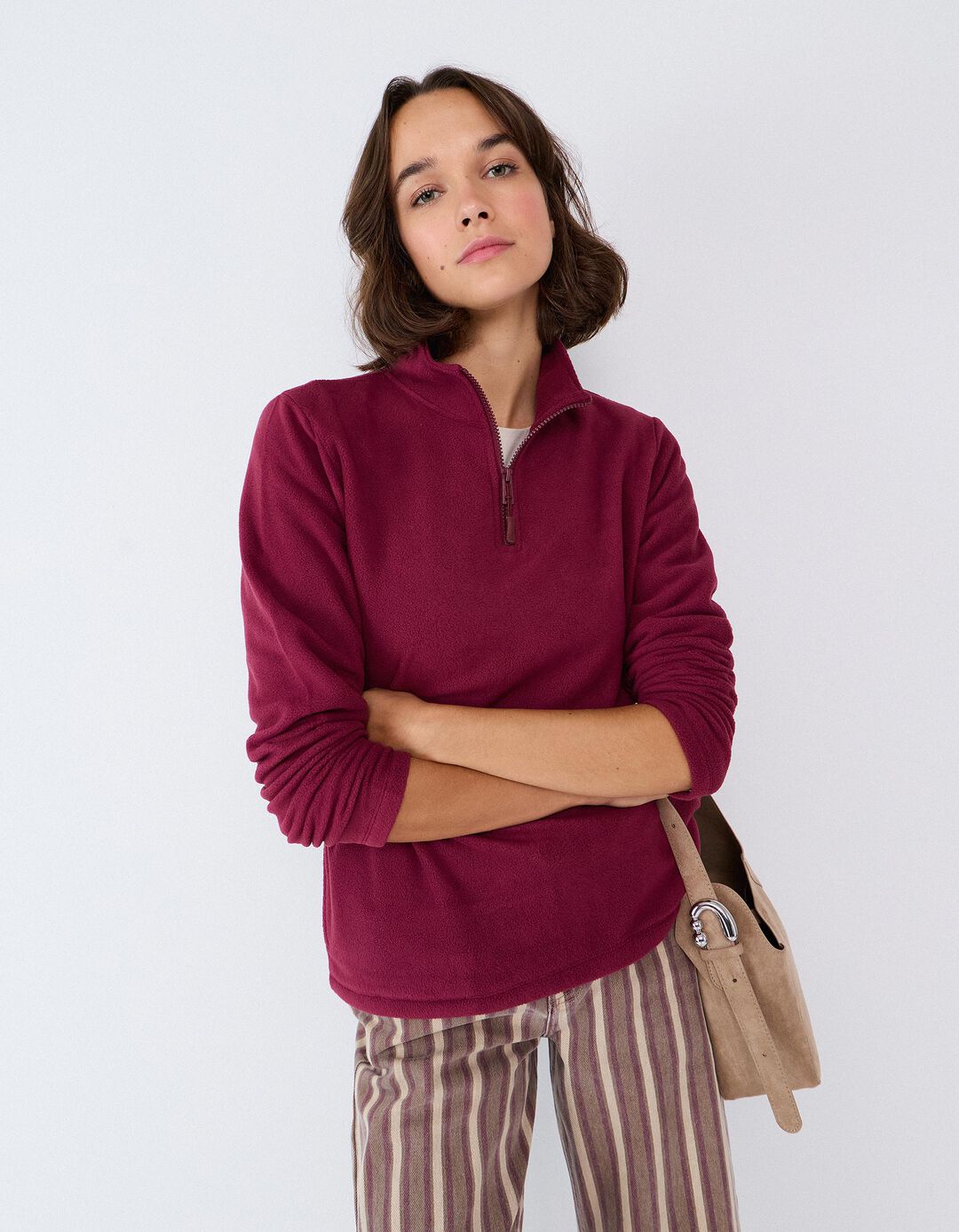 Camisola Polar, Mulher, Vermelho Escuro