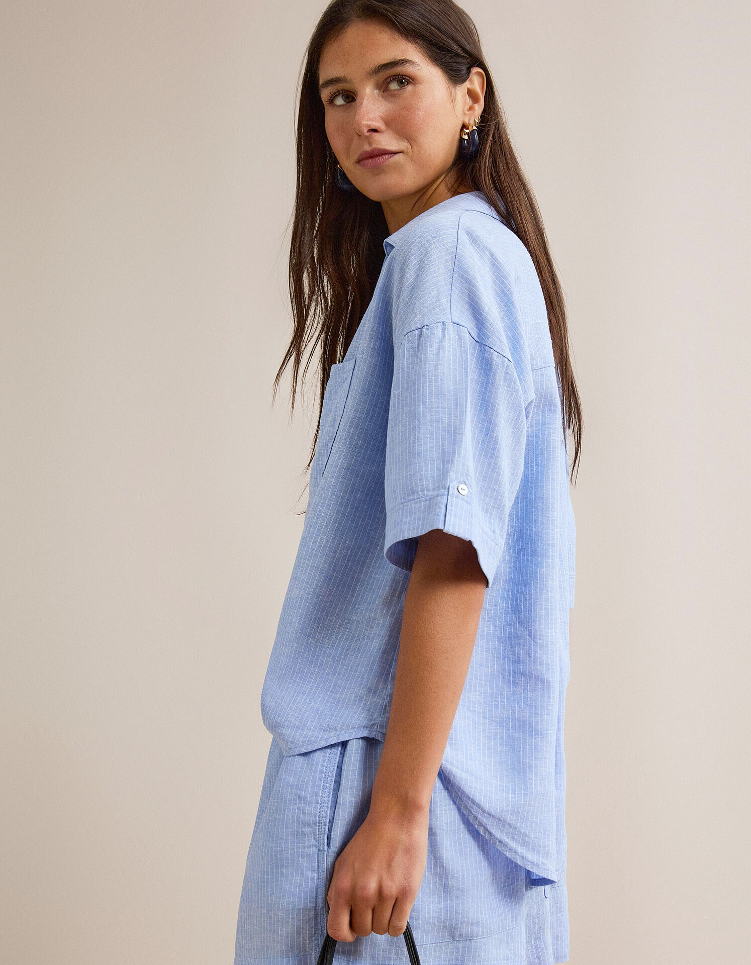 Comprar Online Blusa com Linho, Mulher, Azul